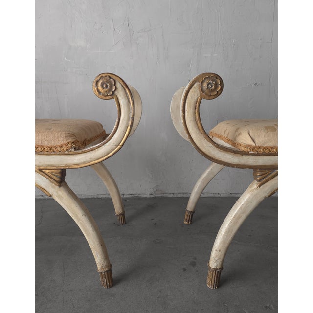 Pair of Antique Italian Neoclassical Style Curule Stools For Sale - Image 4 of 8