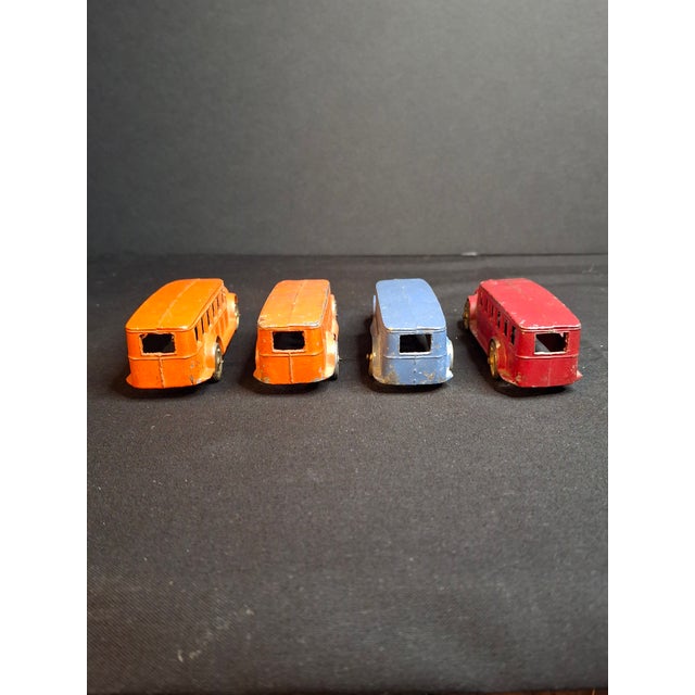 Vintage Pre-War Tootsietoy No. 4651 Fageol Safety Coach Bus Group (4) - Orange Blue Red 1927-1933 For Sale In Boston - Image 6 of 14