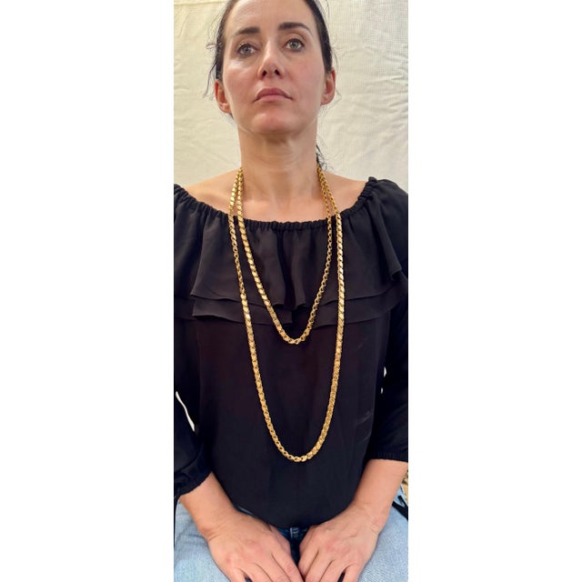 Vintage 115 Gm 18 Karat Yellow Gold Handmade Chain 76 Inch Unique Opera Length For Sale - Image 13 of 18