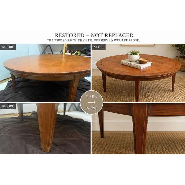 Restored Vintage Mahogany Drum Style Coffee Table, 48” Round For Sale - Image 4 of 8