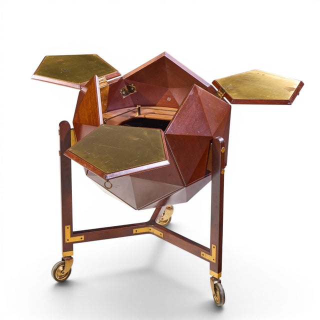 Mid 20th Century M. Vuillermoz for Dambrine Mid Century French Mahogany and Brass Polyhedron Bar Cabinet For Sale - Image 5 of 7
