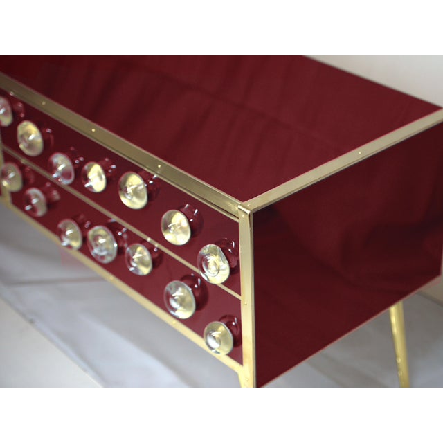 Contemporary Italian Burgundy Murano Glass and Brass Sideboard from Justfurnituress SRL For Sale - Image 3 of 9