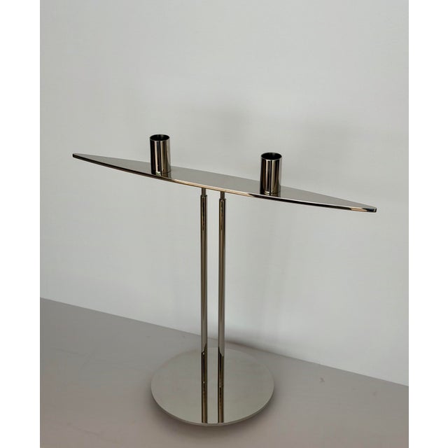 Metal 1980s Peter Maly for Wilkens Stainless Steel Two-Light Candelabrum For Sale - Image 7 of 10