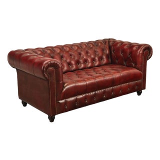 Chesterfield Style Oxford Red Leather Sofa For Sale