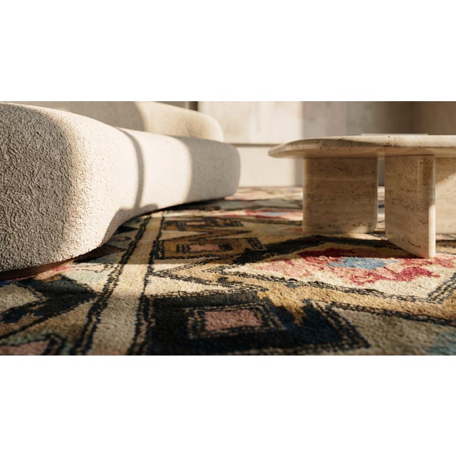 Textile Wonderful Tan Camel and White Ivory Color With Diamond Design Antique American Hooked Rug For Sale - Image 7 of 8