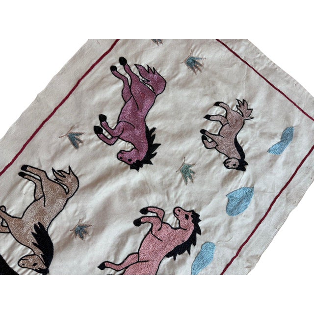 Twelve Horse Suzani Wall Hanging For Sale - Image 4 of 6