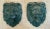 Early 20th zinc architectural element lion heads. Chippy painted British racing green. From a now defunct hotel....