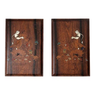 Vintage Floral Goddess Etched Wood Plaque Wall Hangings Pair For Sale