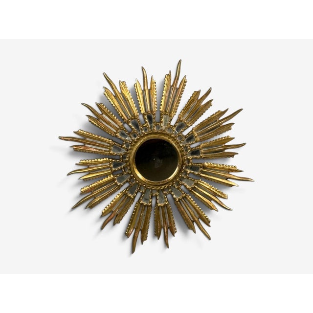 Mid-Century Modern Line Vautrin Style, Sunburst Mirror, Clayed Gilt, Mirror, France, 1960s For Sale - Image 3 of 10