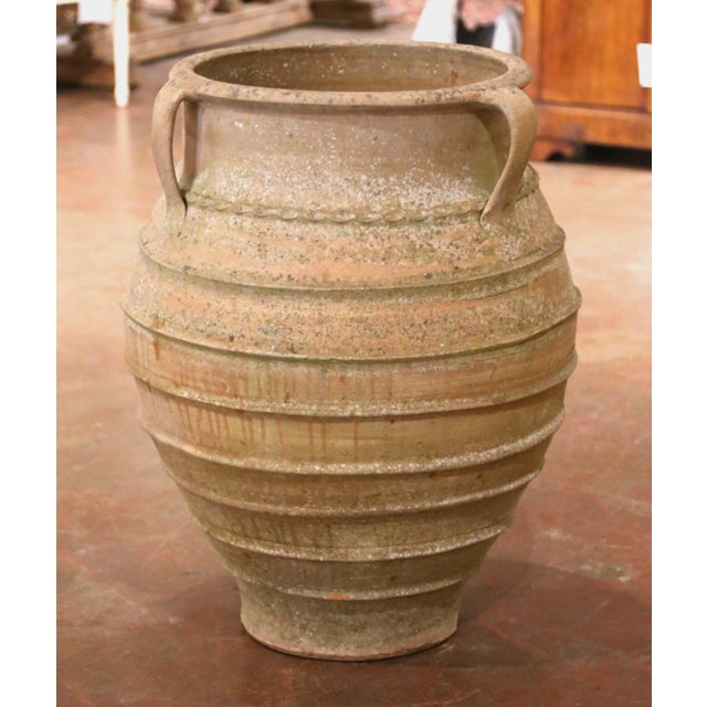 Late 19th Century 19th Century Italian Three-Handled Ribbed Terracotta Olive Jar For Sale - Image 5 of 10