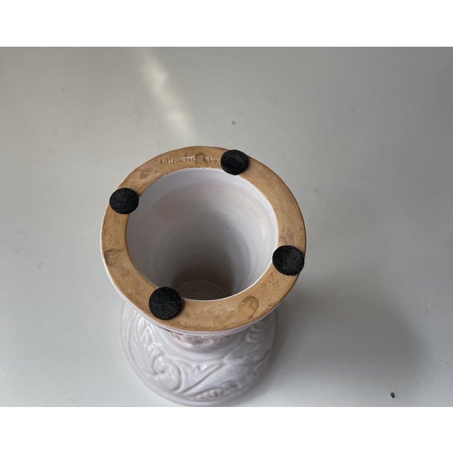 White Baptismal Font Candleholder in White Glazed Terracotta by L. Hjorth, 1950s For Sale - Image 8 of 9