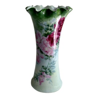 Circa 1900 Leonard Austria Roses Fluted Porcelain Vase For Sale