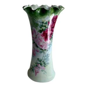 Circa 1900 Leonard Austria Roses Fluted Porcelain Vase