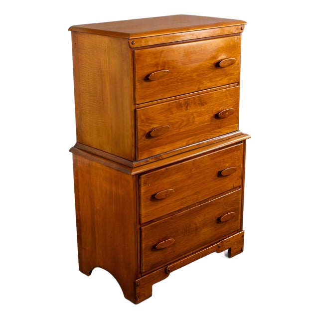 1930s to 1950s Transitional Solid Maple Tall Chest of Drawers With Hand Carved Pulls For Sale