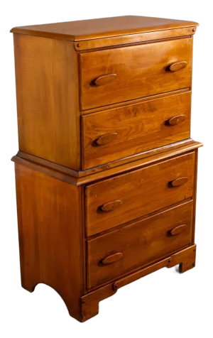 1930s to 1950s Transitional Solid Maple Tall Chest of Drawers With Hand Carved Pulls