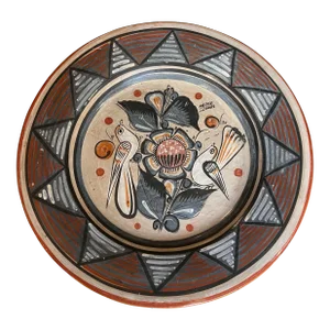 Vintage Mexican Pottery Tonala Mexico Dove 16" Platter Wall Art Signed J. Campe