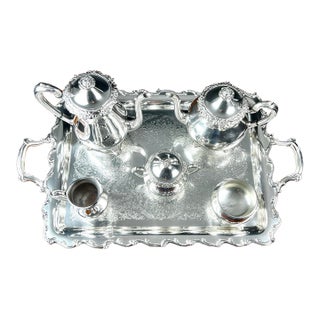Mid 20th Century 1881 Wm. Rogers "Glenrose" 6 - Piece Master Tea & Coffee Service With Webster Wilcox "Joanne" Tray For Sale