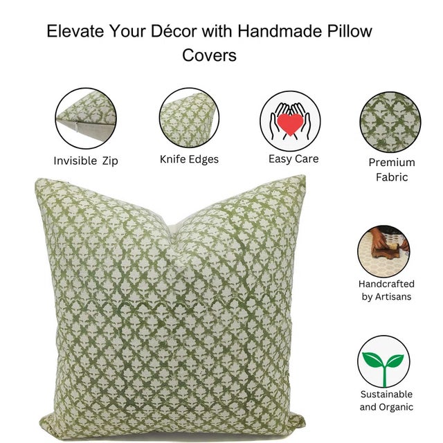 Art Deco Fabdivine Cotton Cushion Cover With Block Print 24x24 Inch Thick Cotton-Pink City For Sale - Image 3 of 3