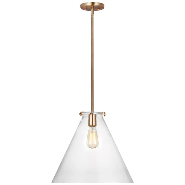 Transitional Thomas O'Brien By Visual Comfort Studio Kate 1-Light Cone Pendant in Satin Brass For Sale - Image 3 of 3