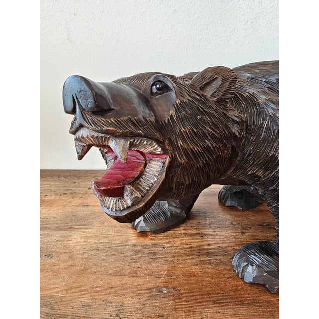 Large Antique Swiss Black Forest Bear Statue Folk Art Wood Carving For Sale In Dallas - Image 6 of 12
