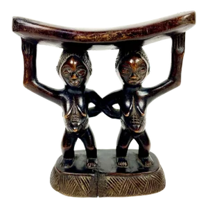 African Luba Headrest With Carved Twins