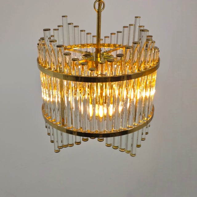 Mid-Century Hollywood Regency Brass and Glass Tube Ceiling Light by Christoph Palme for Palwa, 1970s For Sale - Image 6 of 10