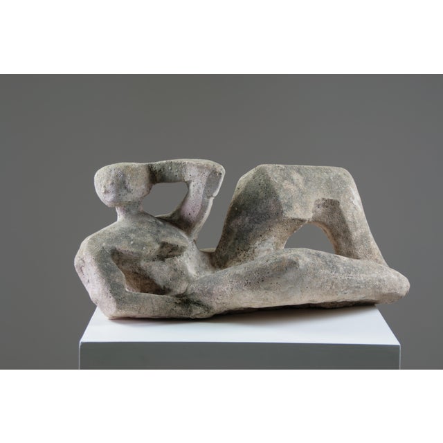 Mid-Century Modern French Artist, Modernist Sculpture of a Reclining Female Nude, Reconstituted Stone For Sale - Image 3 of 18