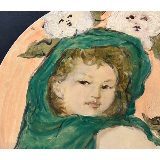 Vintage Tondo Original Expressionist Portrait Painting of a Woman by Marcel Vertès For Sale - Image 4 of 6