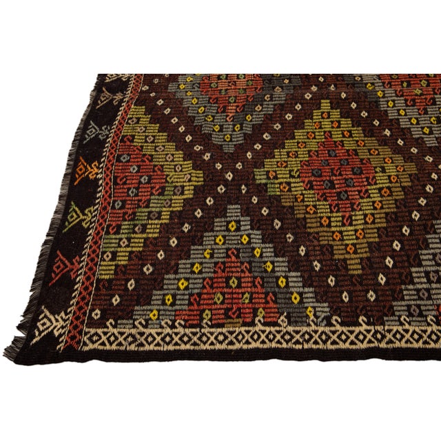Vintage Persian Soumak Handmade Burnt Orange Geometric Wool Rug For Sale In New York - Image 6 of 8