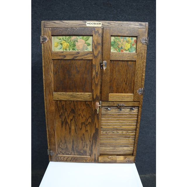 1910s Rare Salesman Sample Style Hoosier Cabinet in Oak With Enamel Work Surface For Sale - Image 5 of 15