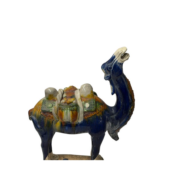 Oriental Ceramic Sancai Dark Blue Brown Beige Fengshui Artistic Camel Figure For Sale - Image 10 of 11