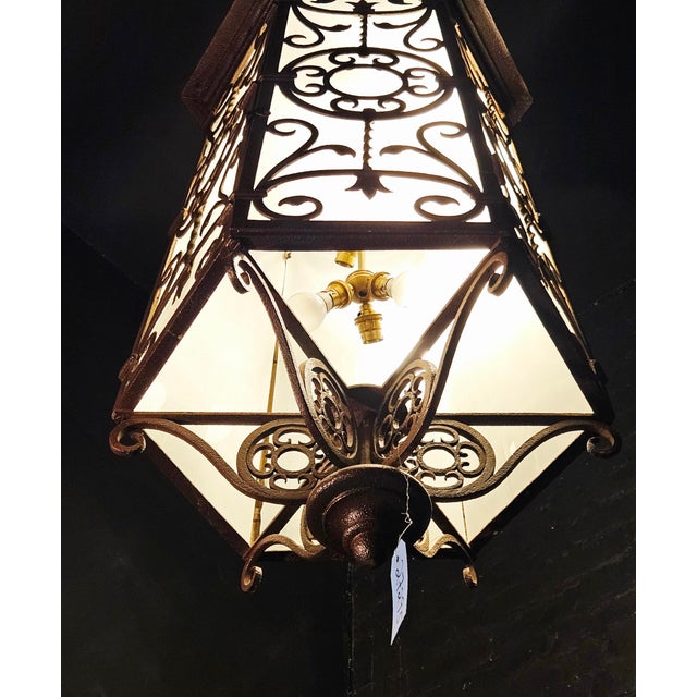 1920s Spanish Revival Hanging Lantern With Foliate and Palmette Motifs For Sale - Image 4 of 4