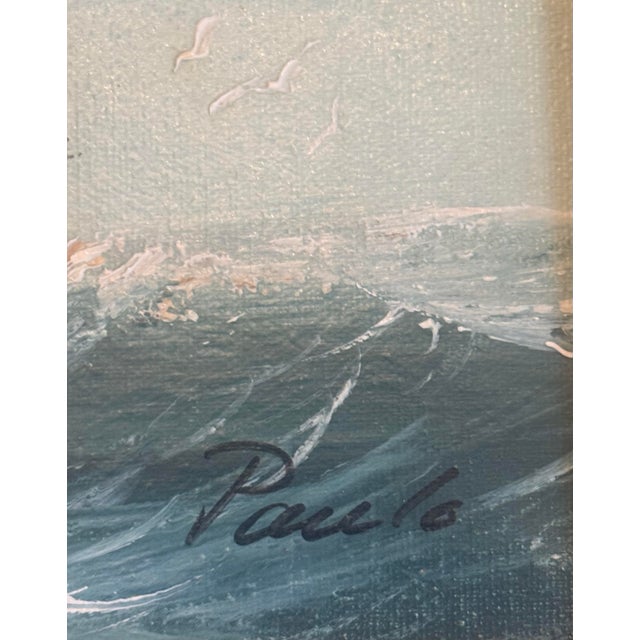 Mid 20th Century Mid 20th Century Framed Oil on Canvas Painting “Clipper Ship at Sea” Artist Signed Paolo For Sale - Image 5 of 12