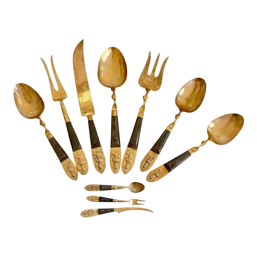 Vintage 1960’s Siam Thailand Servings Spoons, Knives & Forks Set of