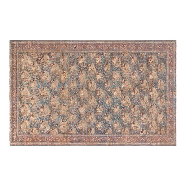 One-of-a-kind Antique Persian Tabriz Botanic Handmade Wool Carpet For Sale