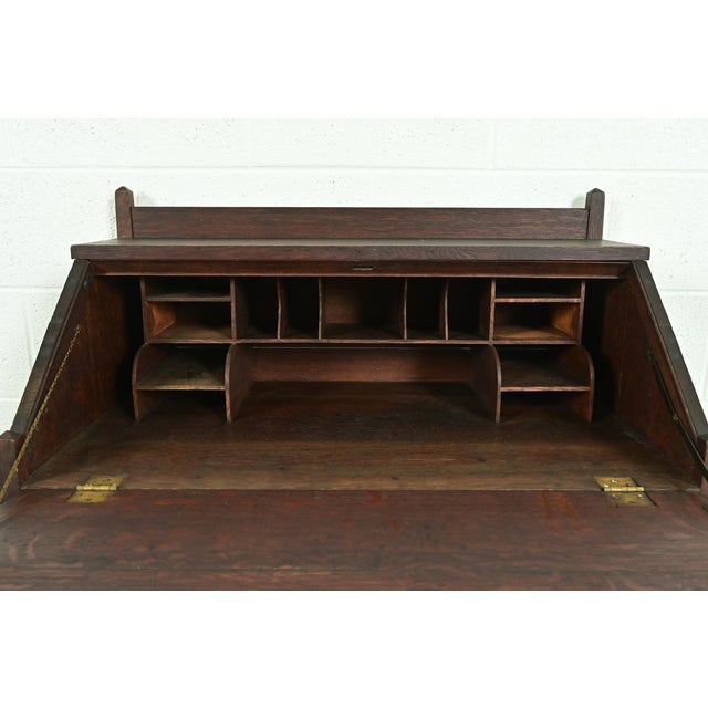 Stickley Brothers Style Antique Mission Oak Arts & Crafts Drop Front Secretary Desk, Circa 1910 For Sale In South Bend - Image 6 of 14
