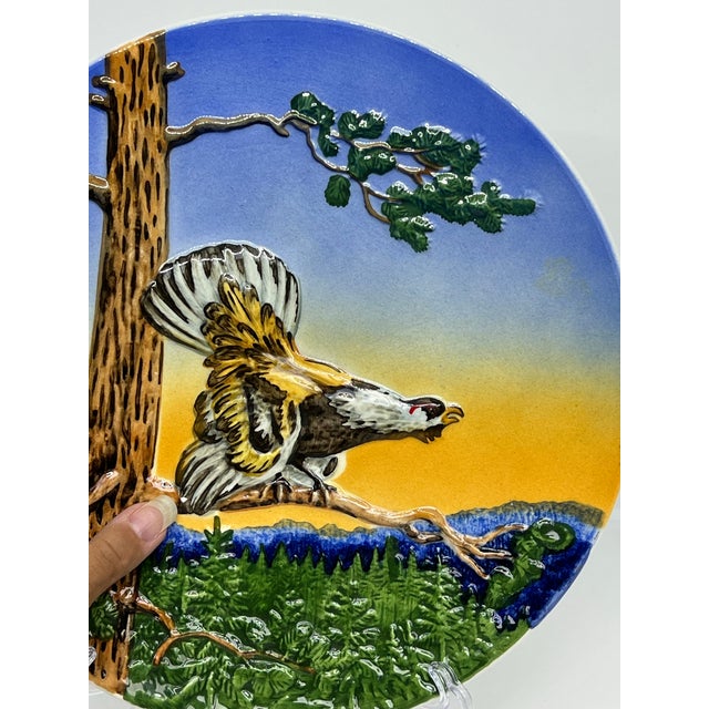 Vintage German Majolica Bird of Prey Plate For Sale - Image 4 of 5