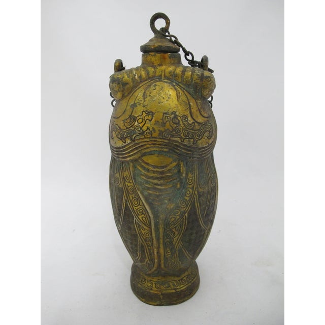 Chinese Chinese Antique Gilt Bronze Ware Cicada Wine Pot Vessel With Lid & Handle For Sale - Image 3 of 14