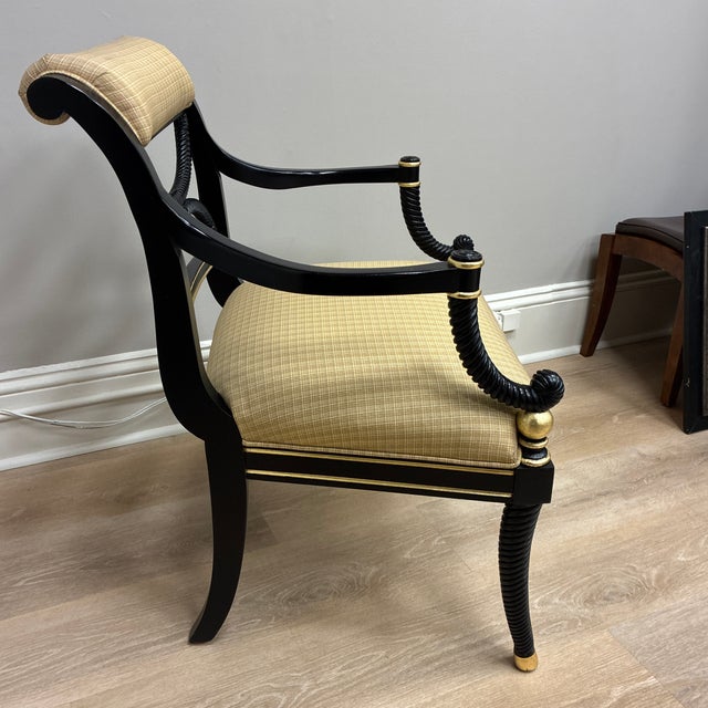 Black Early 20th Century Regency Black and Gold Open Back Arm Chairs For Sale - Image 8 of 11
