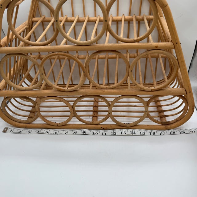 Sand Mid 20th Century Boho Chic Texture Lombok Rattan Wine Rack Natural Hand-Woven 12 Bottle Holder For Sale - Image 8 of 10