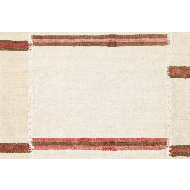 Textile Vintage 13 X 27 Extra-Long Minimalist Striped Kilim Wool Rug in Neutral Cream For Sale - Image 7 of 12
