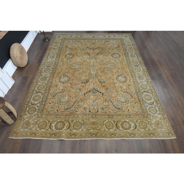 1970s Vintage Persian Handmade Wool Cotton Orange Area Rug For Sale - Image 4 of 11