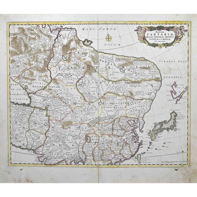 Magnae Tartariae Map Etching by Frederick de Wit, 1680s For Sale