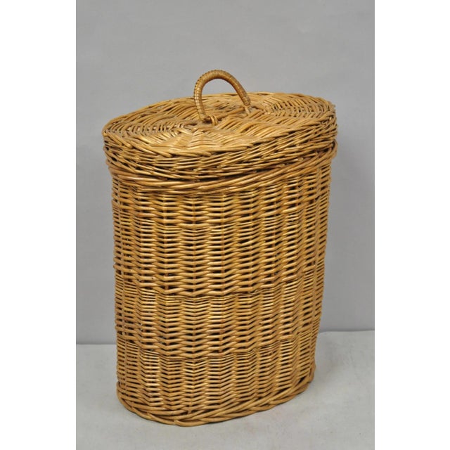 Vintage Mid Century Modern Handwoven Wicker Rattan Laundry Basket W Lid For Sale - Image 9 of 17