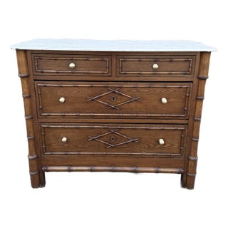 French Bamboo Chest of Drawers With Marble For Sale