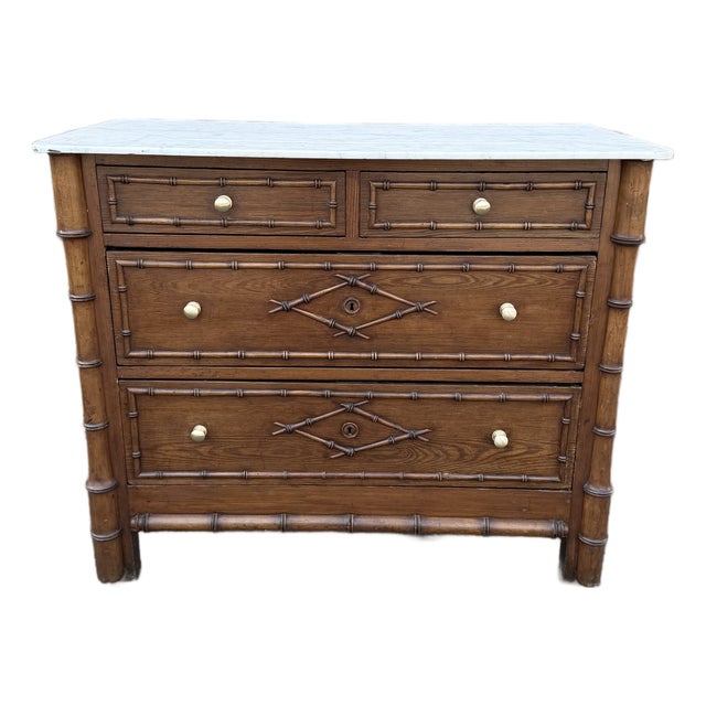 French Bamboo Chest of Drawers With Marble For Sale