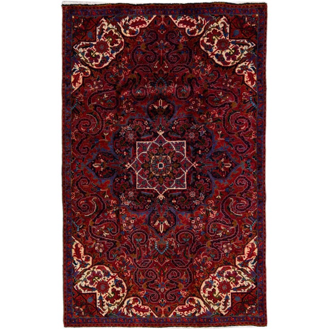 Vintage Handmade Persian Red Medallion Wool Rug 5'0" X 8'0" For Sale - Image 10 of 10