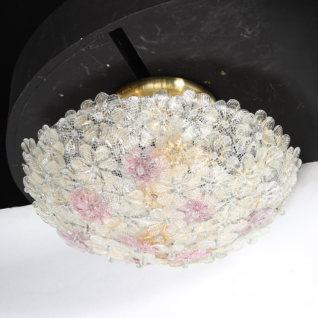 Mid-Century Hand-Blown Rose Murano Glass Florets Chandelier Attributed to Barovier & Toso For Sale - Image 11 of 14