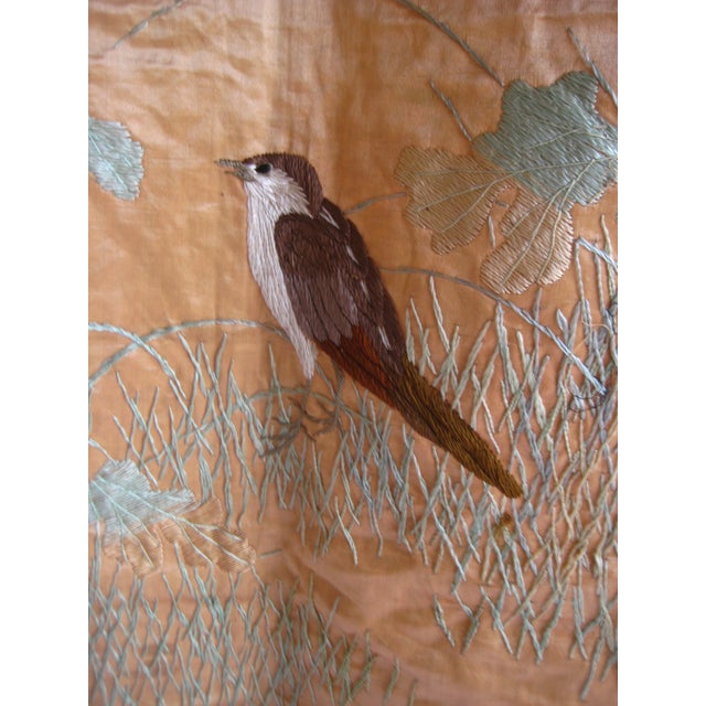 Japanese 19 Century Silk Embroidery Birds and Wisteria Flowers For Sale - Image 12 of 15