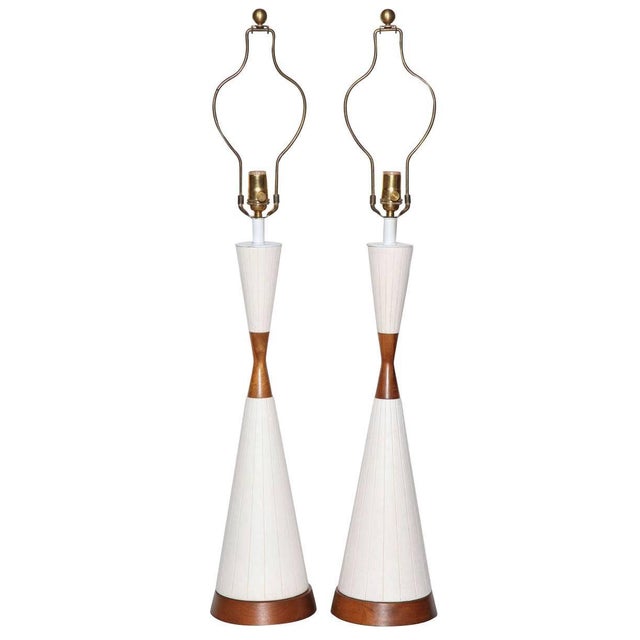 Substantial White Incised Ceramic "Hourglass" Table Lamps, Circa 1960 - A Pair For Sale - Image 13 of 13